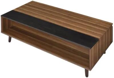 Wooden Coffee Table with Lift Top Storage and 1 Open Shelf, Walnut Brown-Benzara