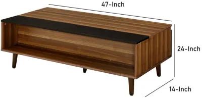 Wooden Coffee Table with Lift Top Storage and 1 Open Shelf, Walnut Brown-Benzara