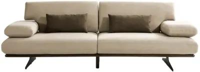 Pasargad Home Delano Beige Faux Suede Sofa with Sliding Backrest and Armrest