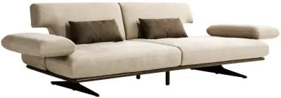 Pasargad Home Delano Beige Faux Suede Sofa with Sliding Backrest and Armrest