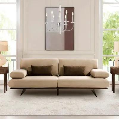 Pasargad Home Delano Beige Faux Suede Sofa with Sliding Backrest and Armrest