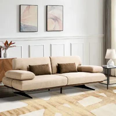 Pasargad Home Delano Beige Faux Suede Sofa with Sliding Backrest and Armrest