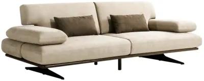 Pasargad Home Delano Beige Faux Suede Sofa with Sliding Backrest and Armrest