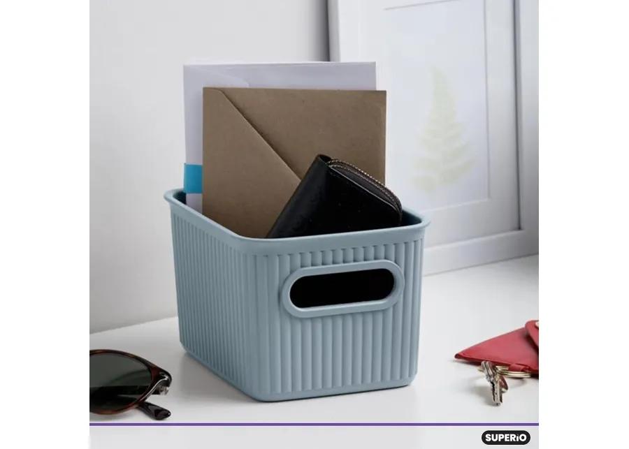 1.5 L Ribbed Storage Bin, Stone Blue