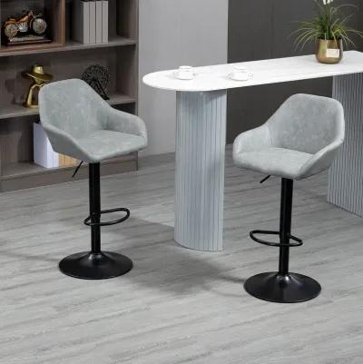 HOMCOM Adjustable Bar Stools, Swivel Counter Height Barstools with Footrest and Back, PU Leather and Steel Round Base, for Kitchen Counter and Dining Room, Set of 2, Grey