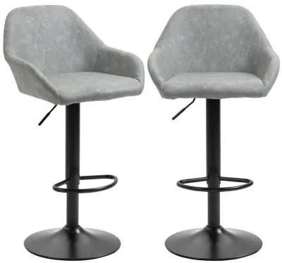 HOMCOM Adjustable Bar Stools, Swivel Counter Height Barstools with Footrest and Back, PU Leather and Steel Round Base, for Kitchen Counter and Dining Room, Set of 2, Grey