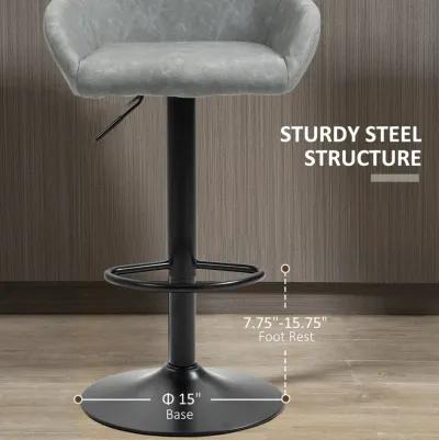 HOMCOM Adjustable Bar Stools, Swivel Counter Height Barstools with Footrest and Back, PU Leather and Steel Round Base, for Kitchen Counter and Dining Room, Set of 2, Grey