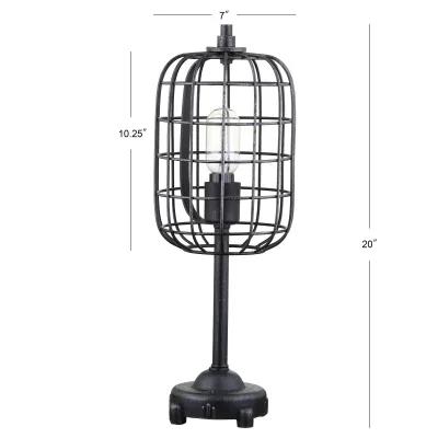 Odette 20" Industrial Metal Table Lamp, Black/Silver