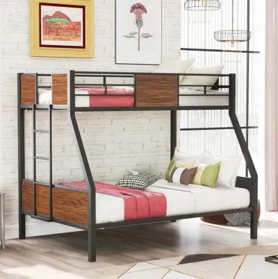 Twin-Over-Full Bunk Bed Modern Style Steel Frame Bunk Bed With Safety Rail, Built-In Ladder