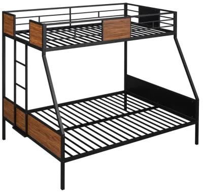 Twin-Over-Full Bunk Bed Modern Style Steel Frame Bunk Bed With Safety Rail, Built-In Ladder