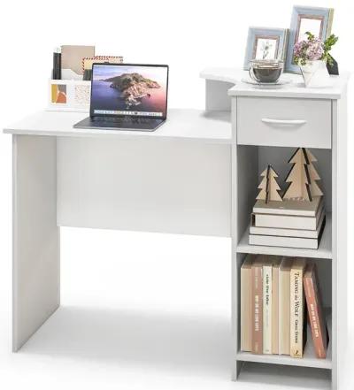 Computer Desk Modern Laptop PC Desk with Adjustable Shelf and Cable Hole-White