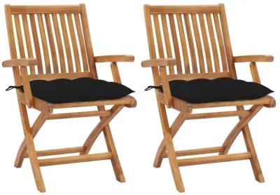 vidaXL Garden Chairs 2 pcs with Black Cushions Solid Teak Wood