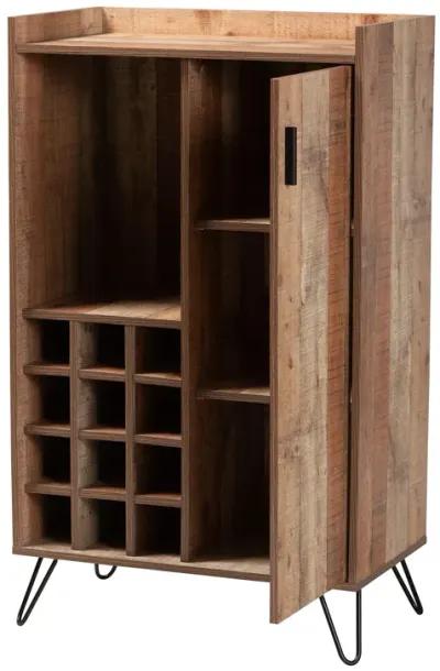 Baxton Studio Mathis Modern Rustic Brown Finished Wood and Black Metal Wine Storage Cabinet