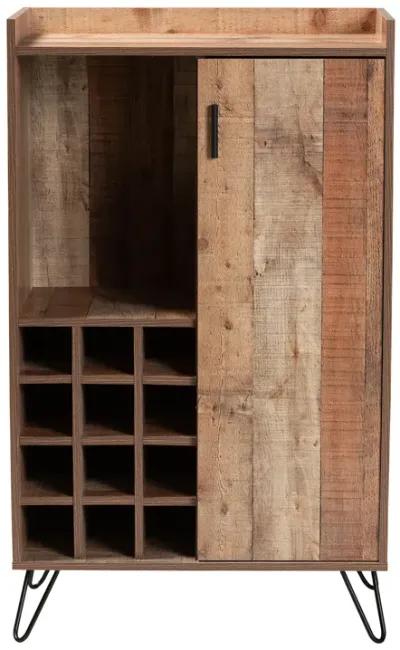 Baxton Studio Mathis Modern Rustic Brown Finished Wood and Black Metal Wine Storage Cabinet