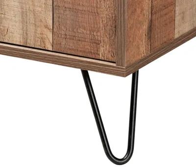 Baxton Studio Mathis Modern Rustic Brown Finished Wood and Black Metal Wine Storage Cabinet