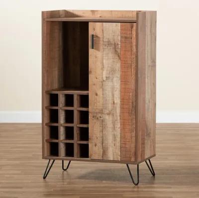 Baxton Studio Mathis Modern Rustic Brown Finished Wood and Black Metal Wine Storage Cabinet