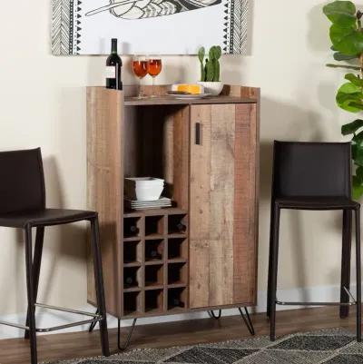 Baxton Studio Mathis Modern Rustic Brown Finished Wood and Black Metal Wine Storage Cabinet