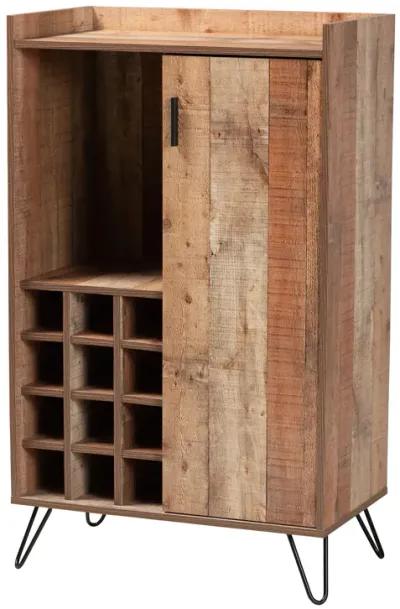 Baxton Studio Mathis Modern Rustic Brown Finished Wood and Black Metal Wine Storage Cabinet