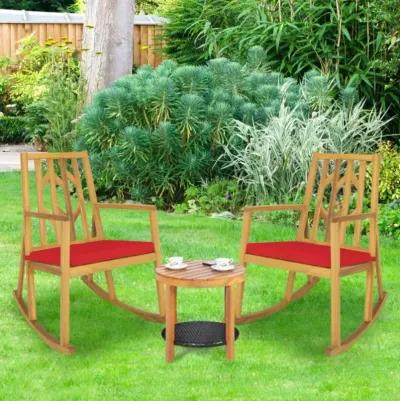 Hivvago Patio Acacia Wood Rocking Chair Sofa with Armrest and Cushion for Garden and Deck