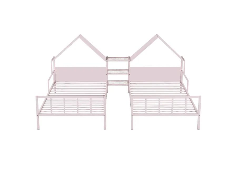 Merax Platform Double Beds with House Headboard