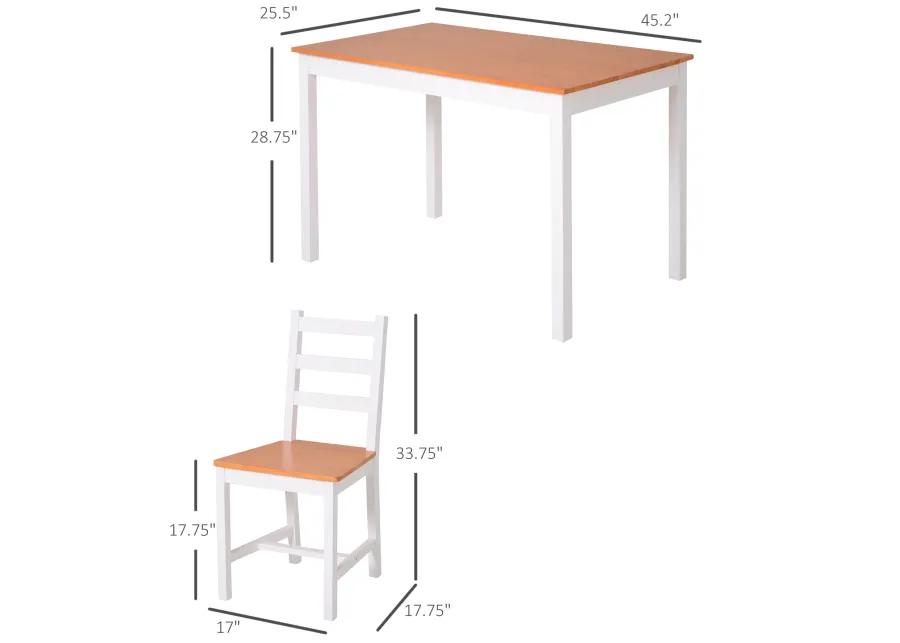 Compact Dining Solution: 5-Piece White/Natural Pine Wood Table and Chairs