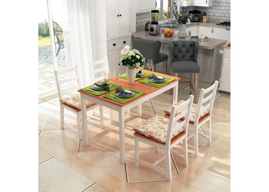 Compact Dining Solution: 5-Piece White/Natural Pine Wood Table and Chairs