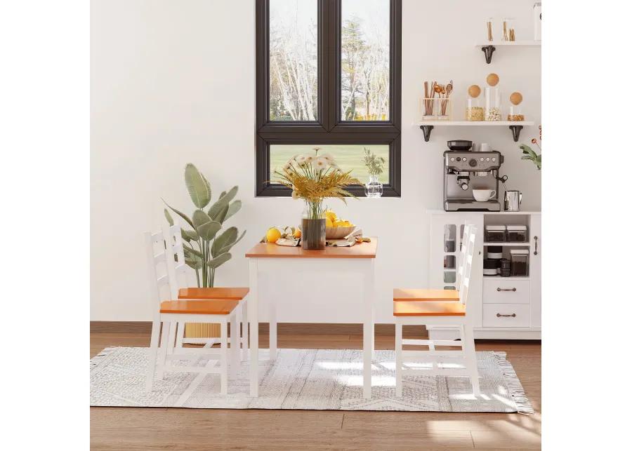 Compact Dining Solution: 5-Piece White/Natural Pine Wood Table and Chairs