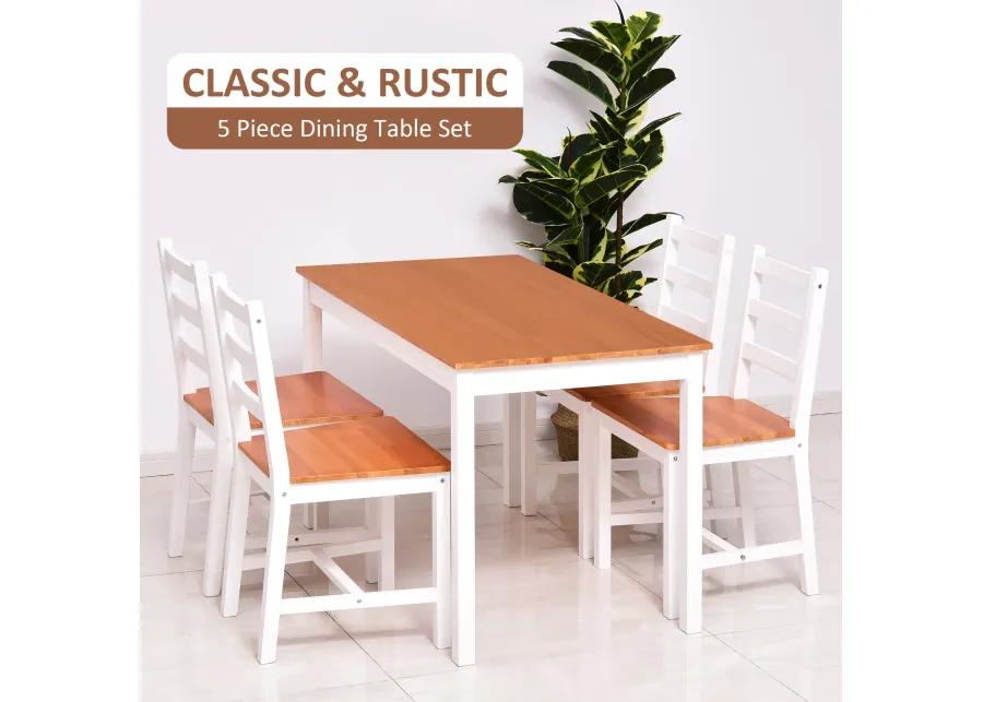 Compact Dining Solution: 5-Piece White/Natural Pine Wood Table and Chairs