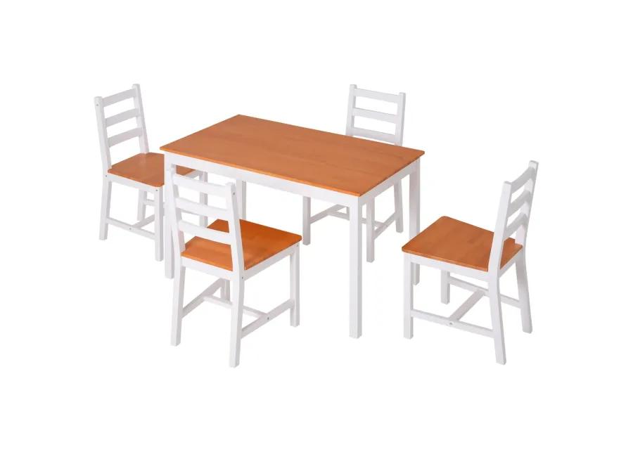 Compact Dining Solution: 5-Piece White/Natural Pine Wood Table and Chairs