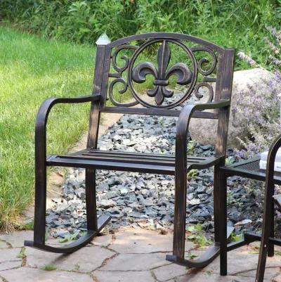 Sunnydaze Fleur-de-Lis Cast Iron and Steel Outdoor Rocking Chair - Black