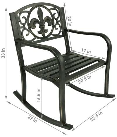 Sunnydaze Fleur-de-Lis Cast Iron and Steel Outdoor Rocking Chair - Black