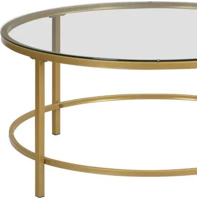 Homezia 36" Gold And Clear Glass Round Coffee Table