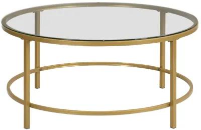 Homezia 36" Gold And Clear Glass Round Coffee Table