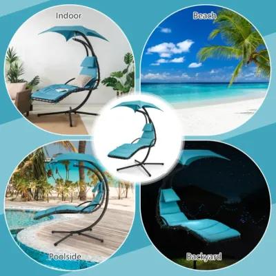 Hanging Curved Steel Swing Chaise Lounger with Removable Canopy