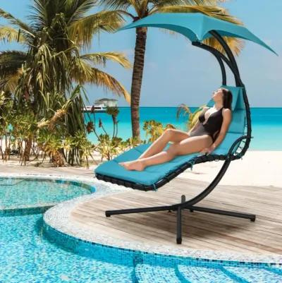 Hanging Curved Steel Swing Chaise Lounger with Removable Canopy