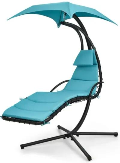 Hanging Curved Steel Swing Chaise Lounger with Removable Canopy