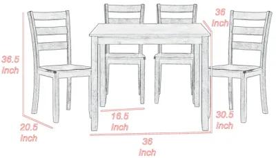 Isa 5 Piece Dining Set, Square Top, 4 Slat Back Chairs, Brown Solid Wood  - Benzara