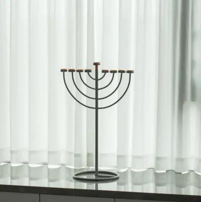 Small Modern Silver 9 Branch Lighting Thin Pipe Hanukkah Menorah, Metal-Aluminum