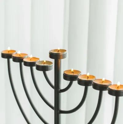 Small Modern Silver 9 Branch Lighting Thin Pipe Hanukkah Menorah, Metal-Aluminum