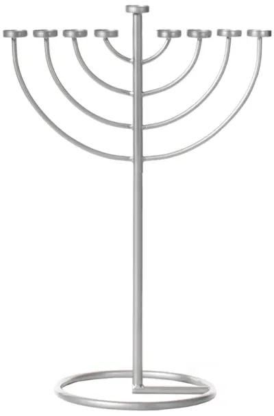 Small Modern Silver 9 Branch Lighting Thin Pipe Hanukkah Menorah, Metal-Aluminum