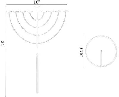 Small Modern Silver 9 Branch Lighting Thin Pipe Hanukkah Menorah, Metal-Aluminum