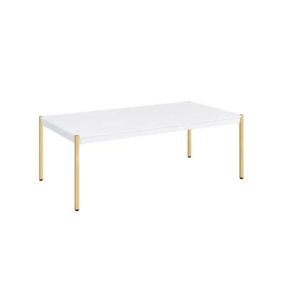 Homezia 48" Gold And White Manufactured Wood And Metal Rectangular Coffee Table