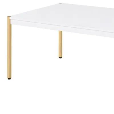 Homezia 48" Gold And White Manufactured Wood And Metal Rectangular Coffee Table