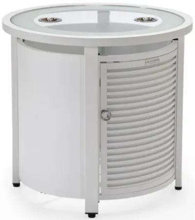 LeisureMod Walbrooke Patio Round Fire Pit and Tank Holder with Slats Design