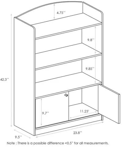 FURINNO Lova Bookshelf with Storage Cabinet, 9.49D x 23.82W x 42.28H in, Pink