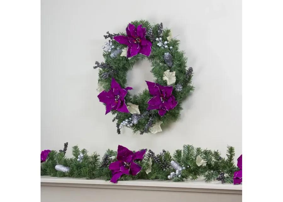 6' x 10" Poinsettia and Pine Cone Artificial Christmas Garland - Unlit