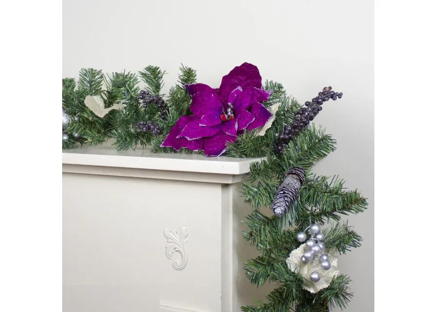 6' x 10" Poinsettia and Pine Cone Artificial Christmas Garland - Unlit