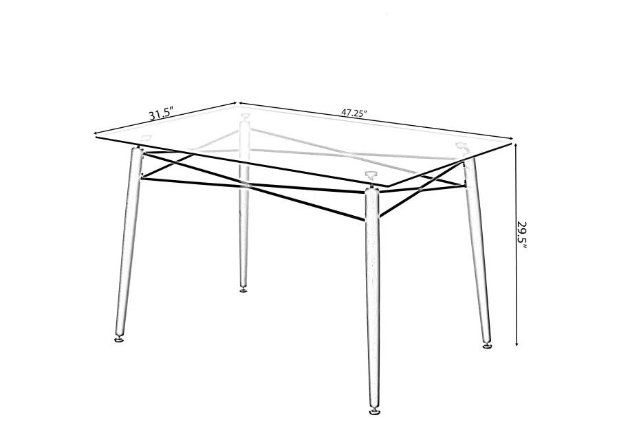 Rectangle Clear Glass Top Accent Dining Table with 4 Beech Metal Frame Solid Wood Legs | Modern Space Saving Small Leisure Tea Desk 47.25" W x 31.5" D x 29.5" H for Kitchen Dining Room, Living Room