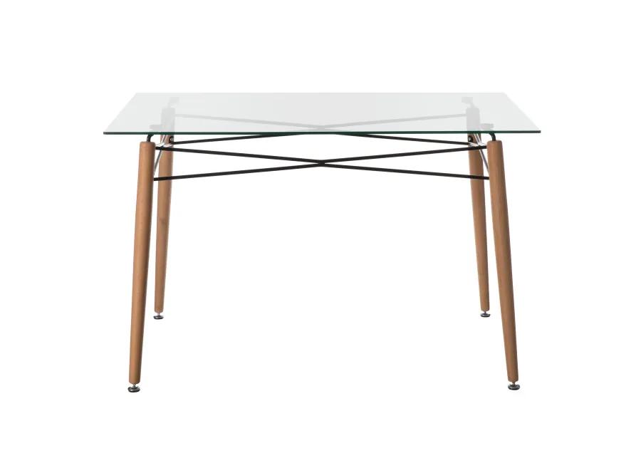 Rectangle Clear Glass Top Accent Dining Table with 4 Beech Metal Frame Solid Wood Legs | Modern Space Saving Small Leisure Tea Desk 47.25" W x 31.5" D x 29.5" H for Kitchen Dining Room, Living Room