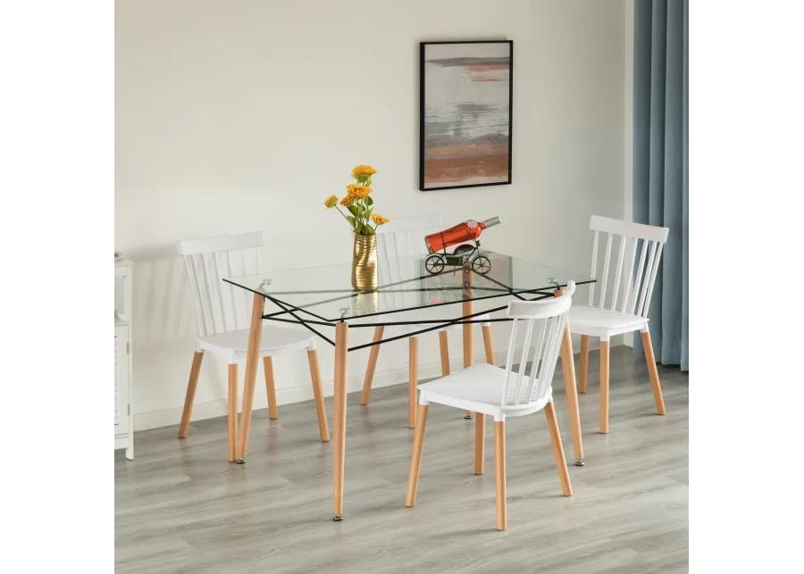 Rectangle Clear Glass Top Accent Dining Table with 4 Beech Metal Frame Solid Wood Legs | Modern Space Saving Small Leisure Tea Desk 47.25" W x 31.5" D x 29.5" H for Kitchen Dining Room, Living Room